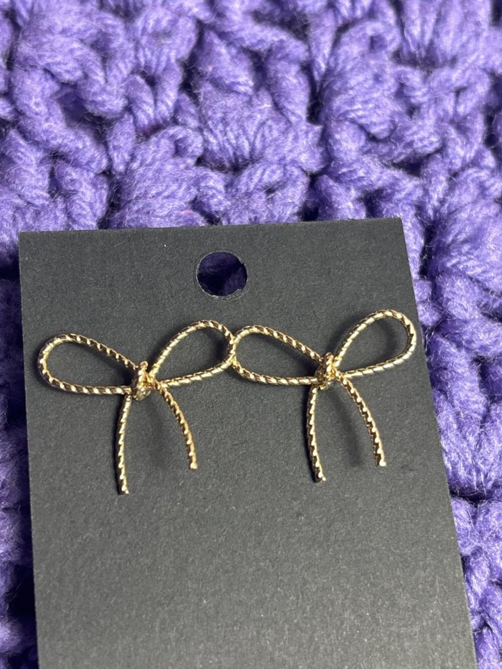 Goldtone Rope Textured Bow Stud Earrings 5/8 inch